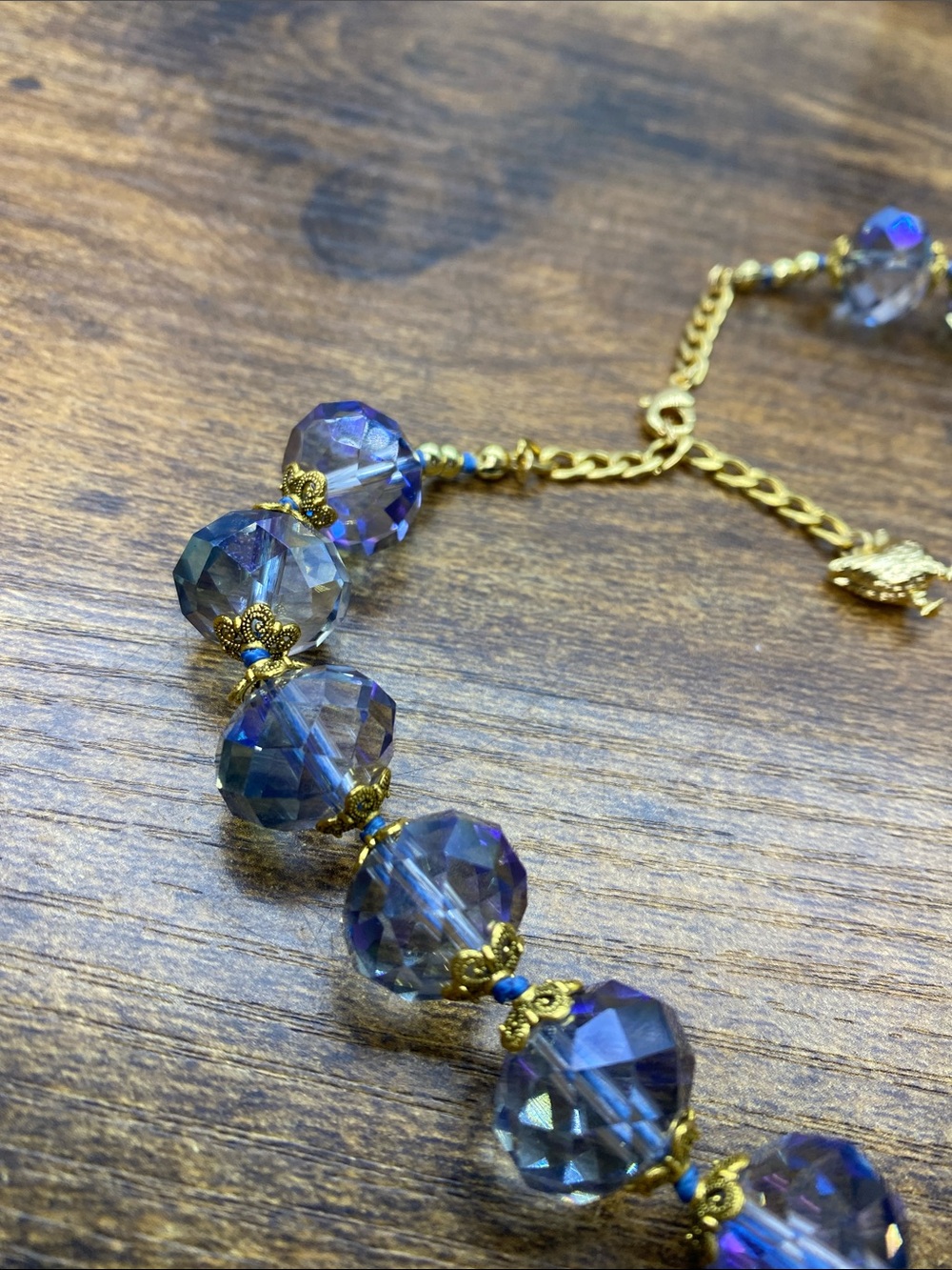 Clear Blue AB faceted. 16 mm hand knotted  20 inch necklace Aprilsplace - Picture 7 of 10